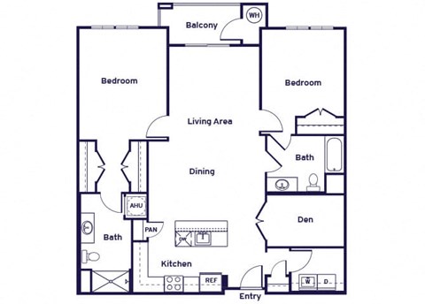Floor plan for 2 beds, 2 baths, 1196 sqft